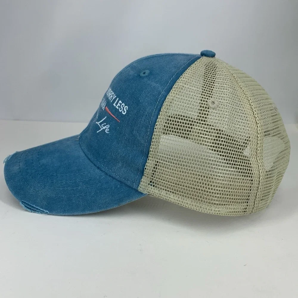 Hochatown Life Oklahoma Hat Blue Distressed Adjustable Snap Mesh Baseball Cap